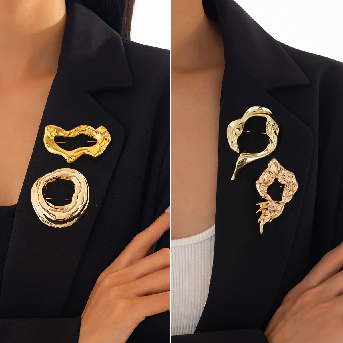 Women'S Accessories Jewelry - 新しいファッション不規則なブローチ女性のためのトレンディなメタルゴールドスライバーカラーバッジラペルピンファッションジュエリーアクセサリー