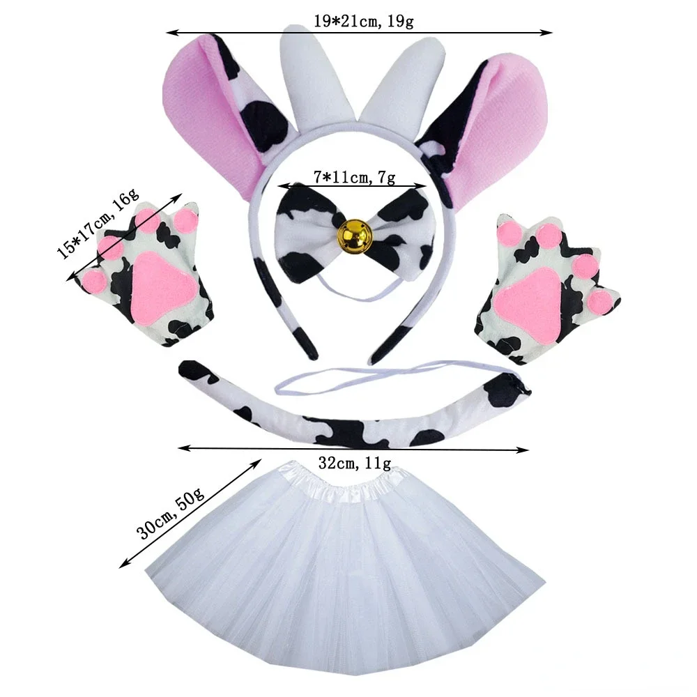 Women'S Ear Accessories - 乳牛コスチュームセット耳ヘッドバンド鼻尾スカートチュチュハロウィン子供女の子女性ドレスアップ動物コスプレ