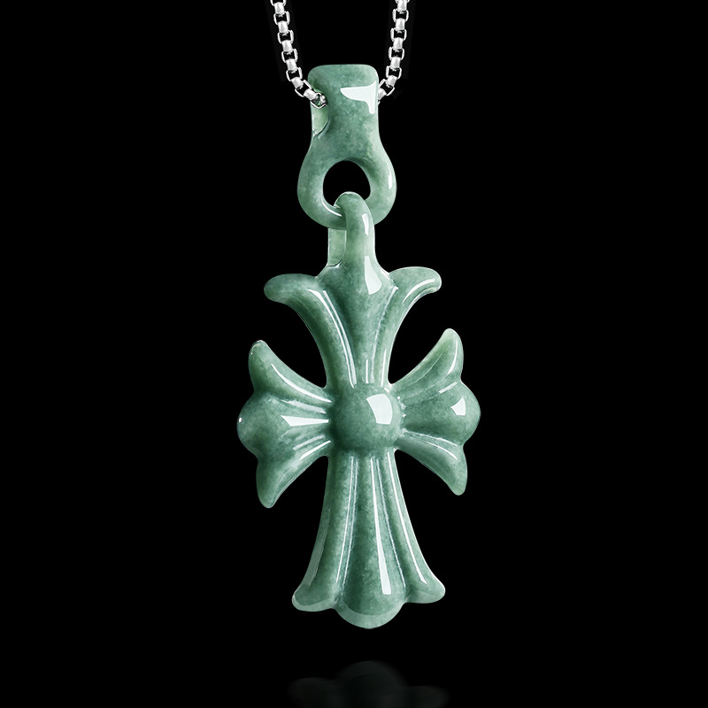 Women'S Accessories Jewelry - 天然ビルマ翡翠クロスペンダントネックレスジュエリーデザイナー宝石本物の翡翠ヴィンテージアクセサリー女性のための高級ギフト