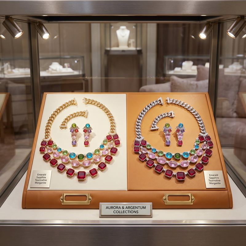 Layered Necklace Set - ヨーロッパアメリカスタイルのイヤリングネックレス女性用レディースカラーインレイキュービックジルコニア3層チェーンディナーパーティー用ジュエリーセット