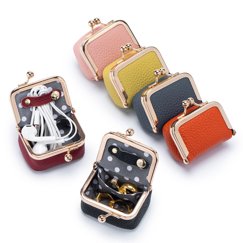 Women'S Accessories Wallet - ミニレザーコインケース – ゴールドクラスプ付き、女性用の小さなジュエリーやイヤホン用ポーチ、普段使いに最適なキュートでカラフルな財布