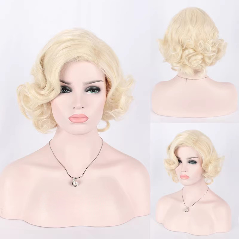 Women'S Accessories In The 1950S - 合成ショートカーリーヘアブロンド混合ウィッグ女性 1950 年代ウィッグ 60 年代コスプレウィッグハロウィンコスチューム女性用
