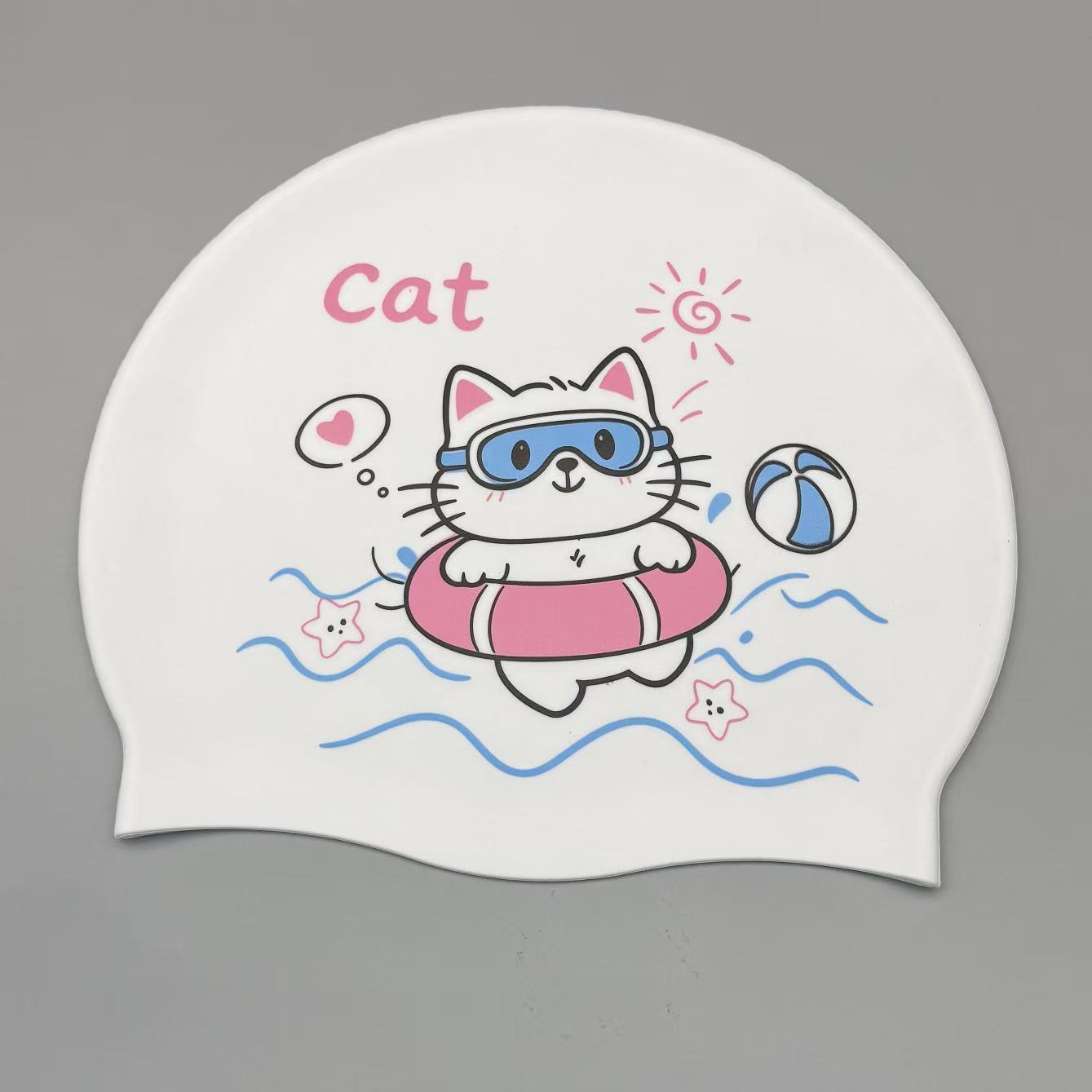Women'S Ear Accessories - 可愛い子猫柄シリコン水泳帽（女性用）、大人用漫画風夏用屋外防水耳保護水泳帽