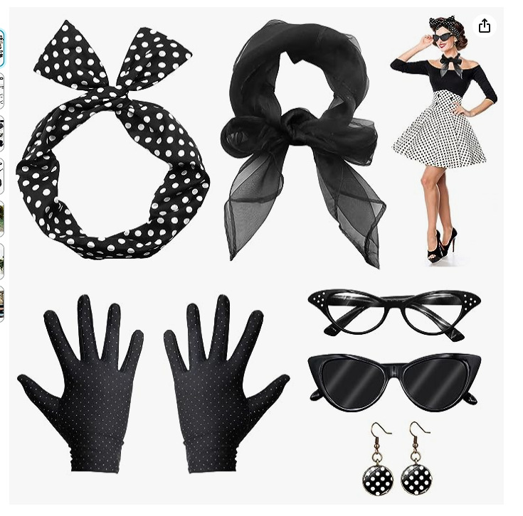 Women'S Accessories In The 1950S - 50年代のディスココスチュームアクセサリー、豪華なドレス、猫の目のメガネ、水玉模様、バンダナ、ネクタイ、ヘッドバンド、イヤリング、ハロウィーンのコスプレスーツ、1950s