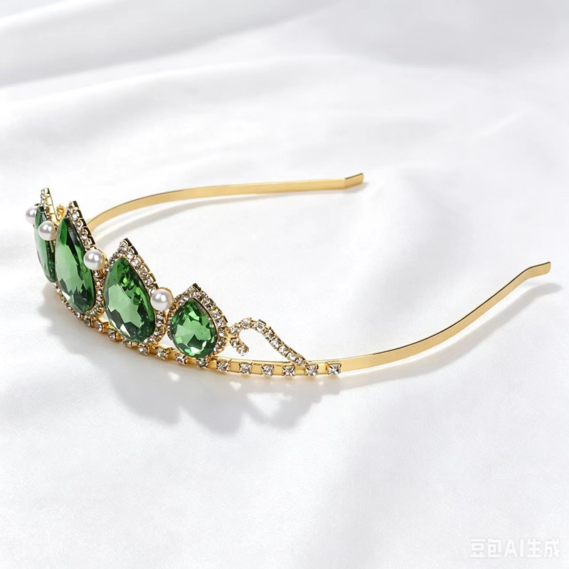 Women'S Accessories Jewelry - グリーンウォータードロップラインストーンクリスタルクラウンヘッドピース女性ブライダルヘアアクセサリーウェディングティアラ花嫁ヘアジュエリー