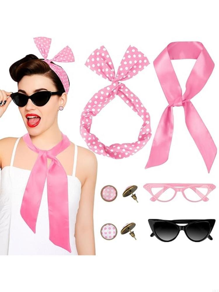 Women'S Accessories In The 1950S - 8 個 50 年代コスチュームアクセサリーセットシフォンスカーフ猫眼鏡バンダナイヤリング 1950 年代ファンシードレスセット女性用