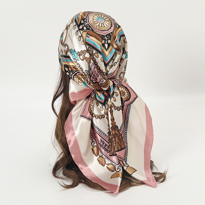 サテン正方形スカーフ女性イスラム教徒ヒジャーブエレガント 2 - Women Accessories Chain のレビューと価格