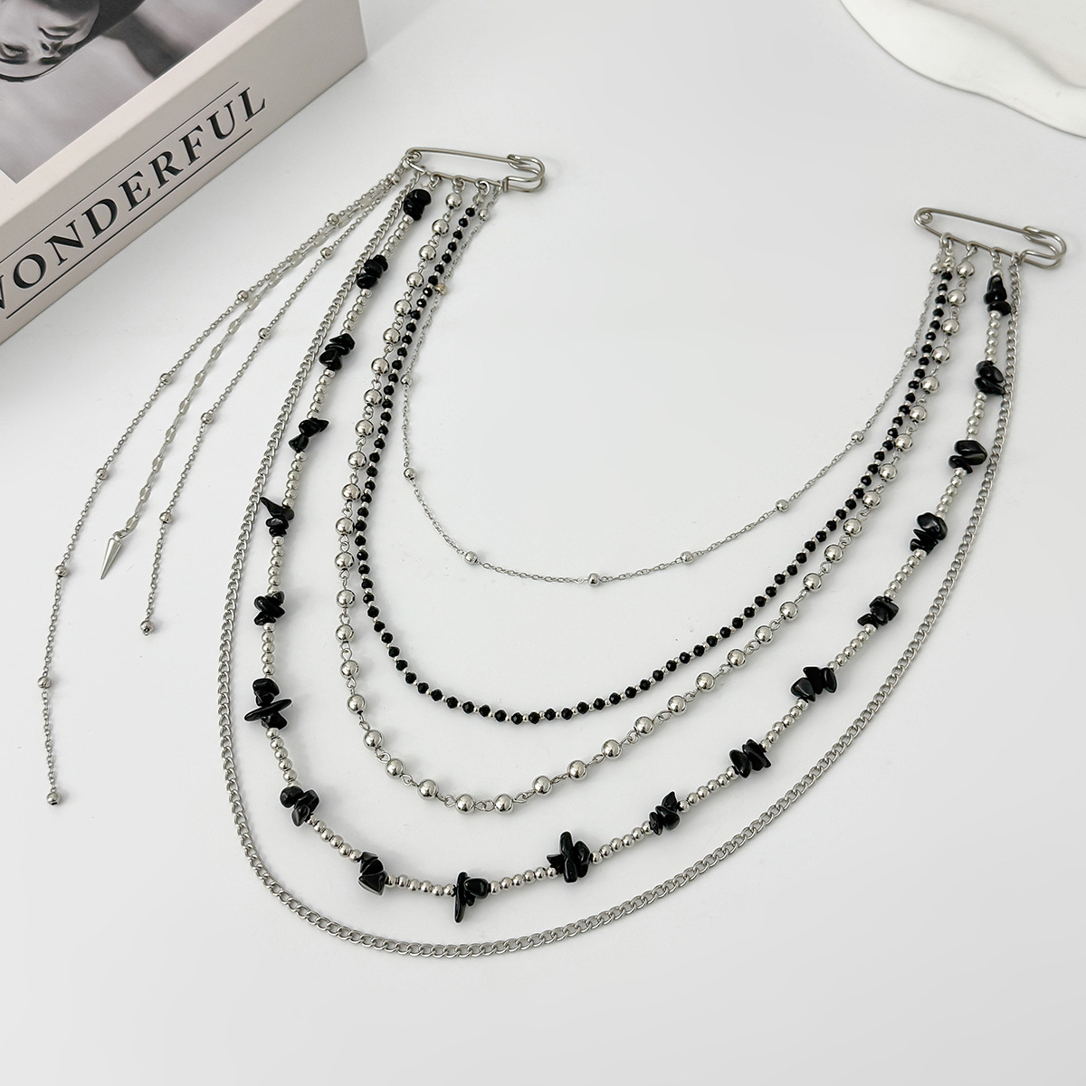 パンクヒップホップロングクリスタルブローチ女性用ファッション - Women Accessories Chain のレビューと価格