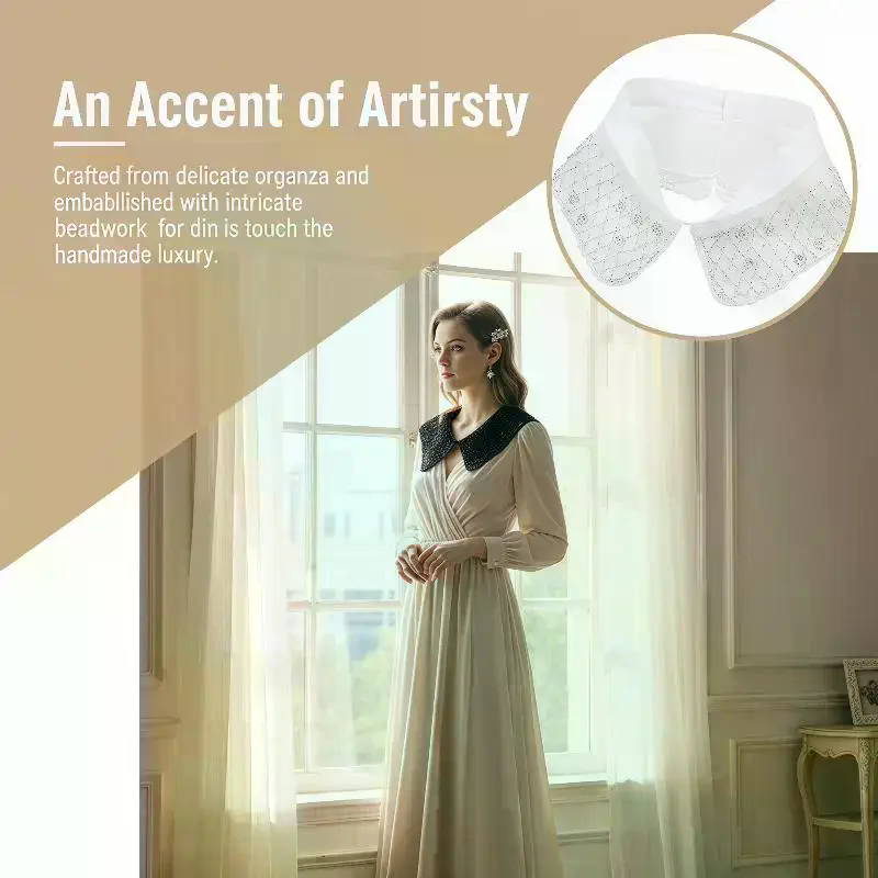 女性用ハーフシャツ取り外し可能なレース襟刺繍ビーズ付き偽襟取 - Women'S Accessories For Formal Wear のレビューと価格