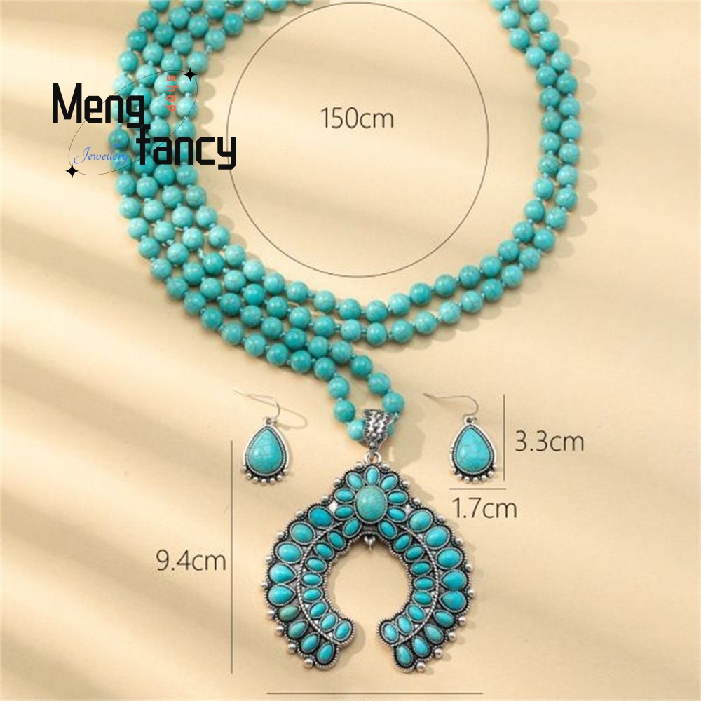 レトロな三層フラワーイヤリング、ターコイズイヤリング、西洋風 - Layered Necklace Set のレビューと価格