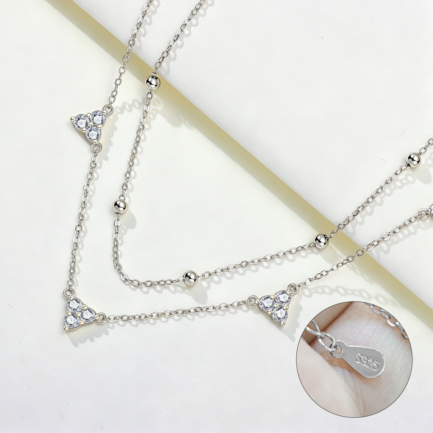 PANPOKI925 スターリングシルバーシャイニング二層チ - Layered Necklace Set のレビューと価格