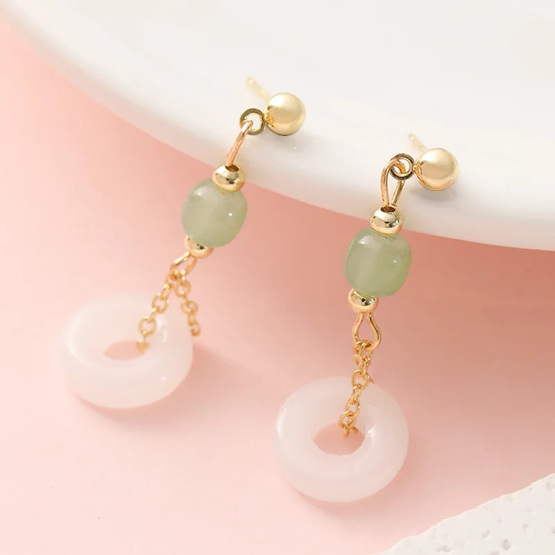 天然本翡翠リングイヤリング石のお守りヴィンテージジュエリーギ - Women'S Ear Accessories のレビューと価格