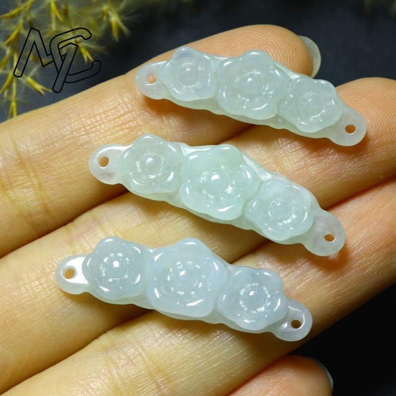 1pc 天然翡翠エメラルドフラワーハンドカード DIY アク - Women'S Accessories Jewelry のレビューと価格