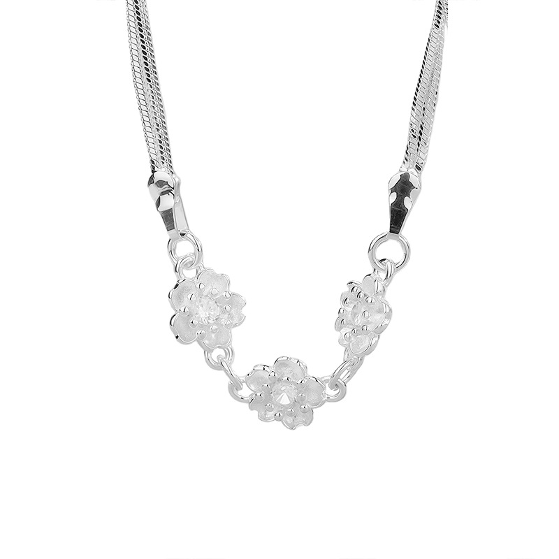 925 スターリングシルバージュエリー二層ジルコン桜の花チェ - Layered Necklace Set のレビューと価格
