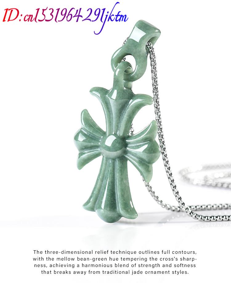 天然ビルマ翡翠クロスペンダントネックレスジュエリーデザイナー - Women'S Accessories Jewelry のレビューと価格