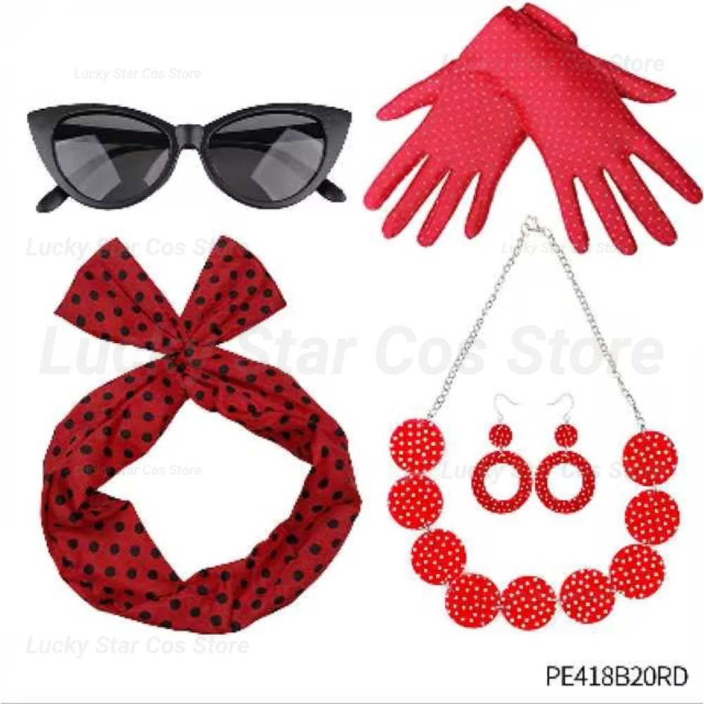 50年代レトロコスチュームアクセサリー水玉模様赤黒スタイルヴ - Women'S Accessories In The 1950S のレビューと価格