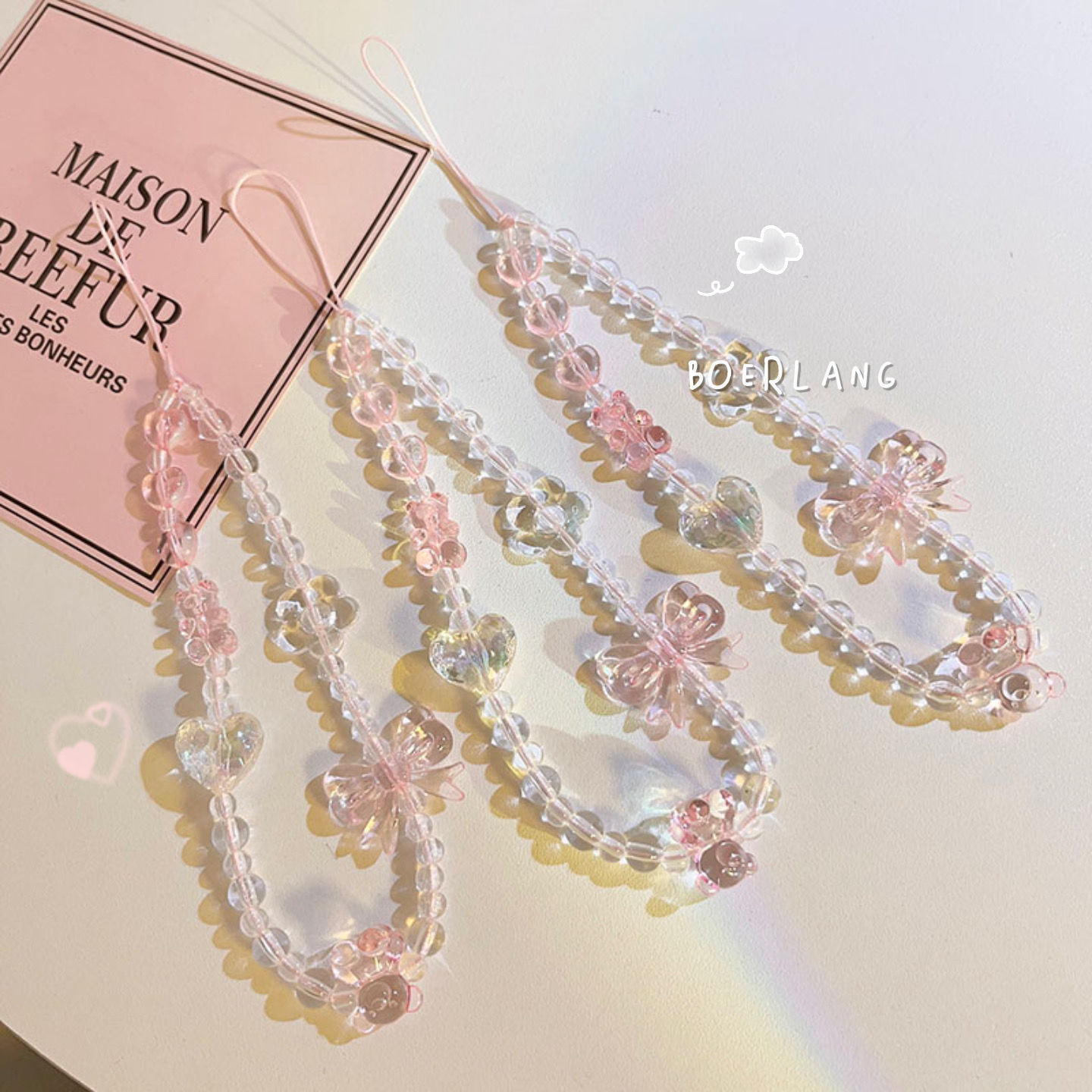 携帯電話ストラップキーホルダー女性女の子韓国ピンククマ蝶花電 - Women Accessories Chain のレビューと価格
