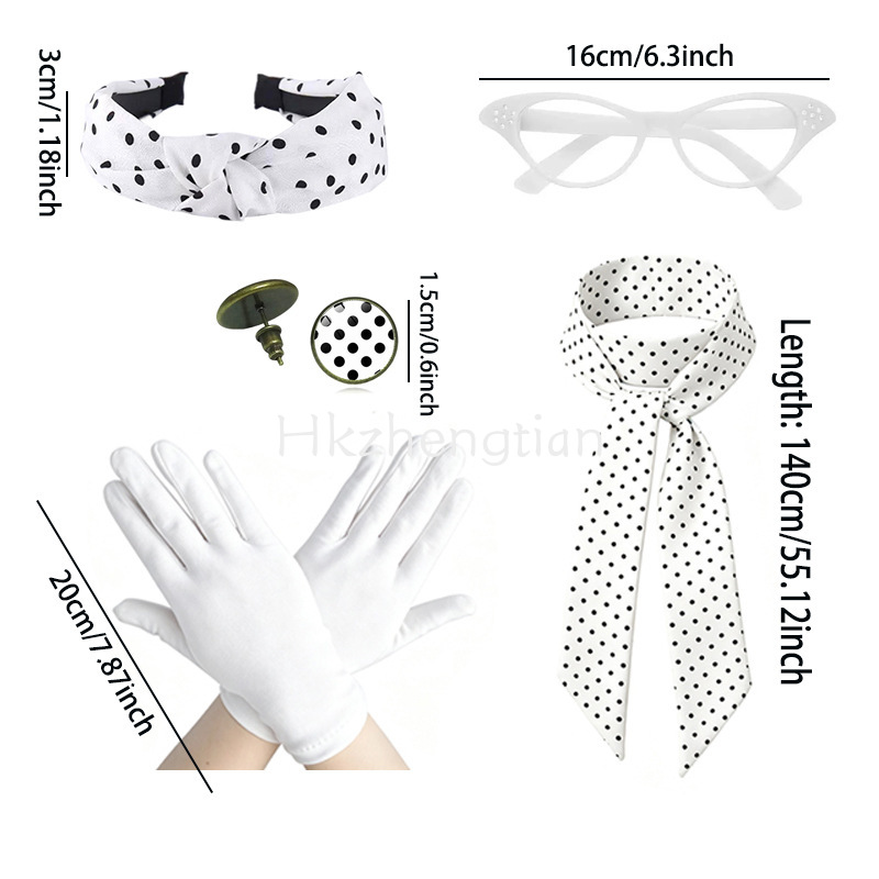 1950年代レトロポルカドットアクセサリーキットヘップバーン - Women'S Accessories In The 1950S のレビューと価格