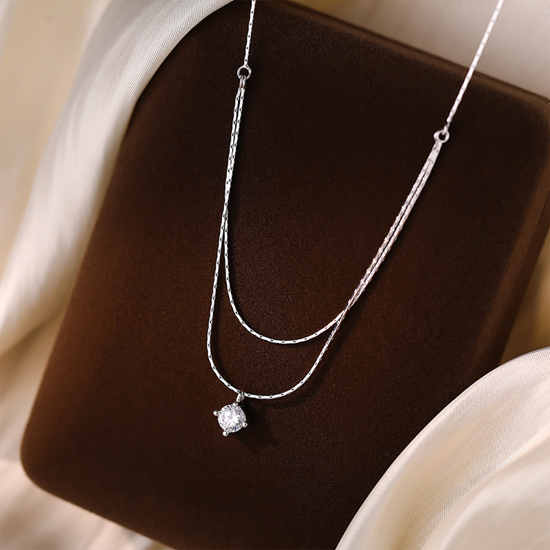 925 スターリングシルバー 4 爪ジルコンペンダントネック - Layered Necklace Set のレビューと価格