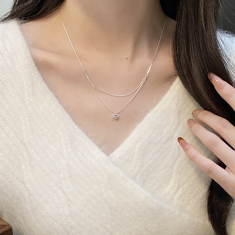 925 スターリングシルバー 4 爪ジルコンペンダントネック - Layered Necklace Set のレビューと価格