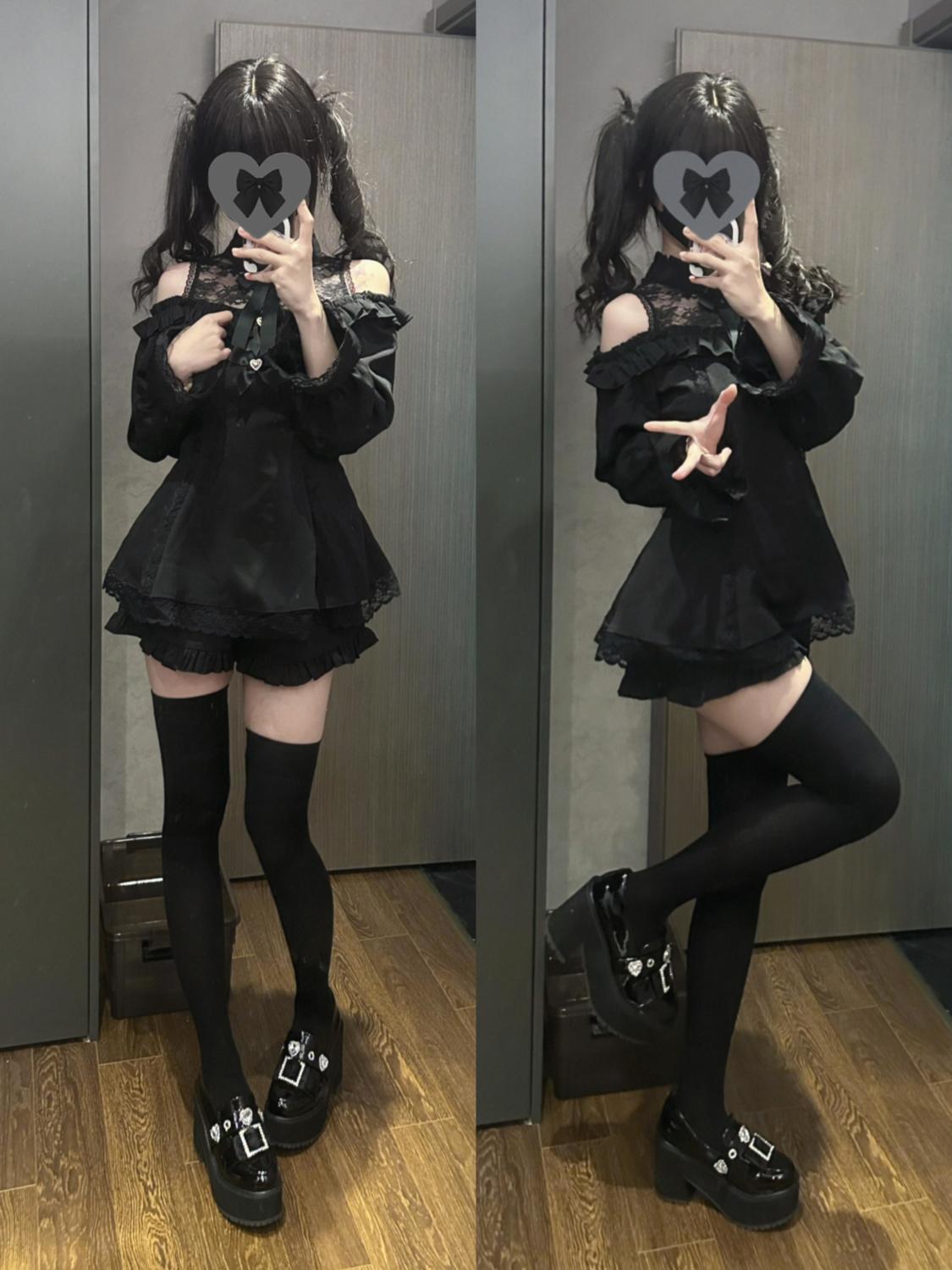 女性ロリータ 2 点セットコールドショルダーリボンブラウスと - Layered Necklace Set のレビューと価格