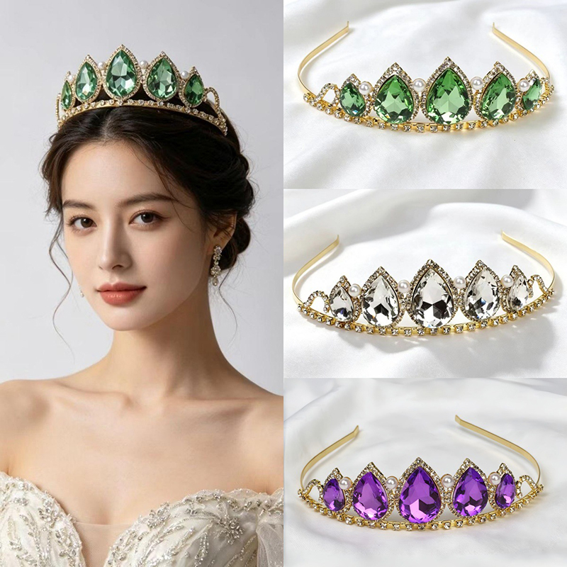 グリーンウォータードロップラインストーンクリスタルクラウンヘ - Women'S Accessories Jewelry のレビューと価格