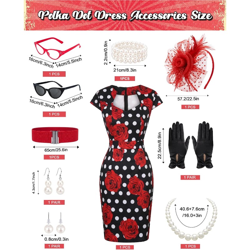 10 ピース/セット レディース レトロ 1950 年代ドレ - Women'S Accessories In The 1950S のレビューと価格