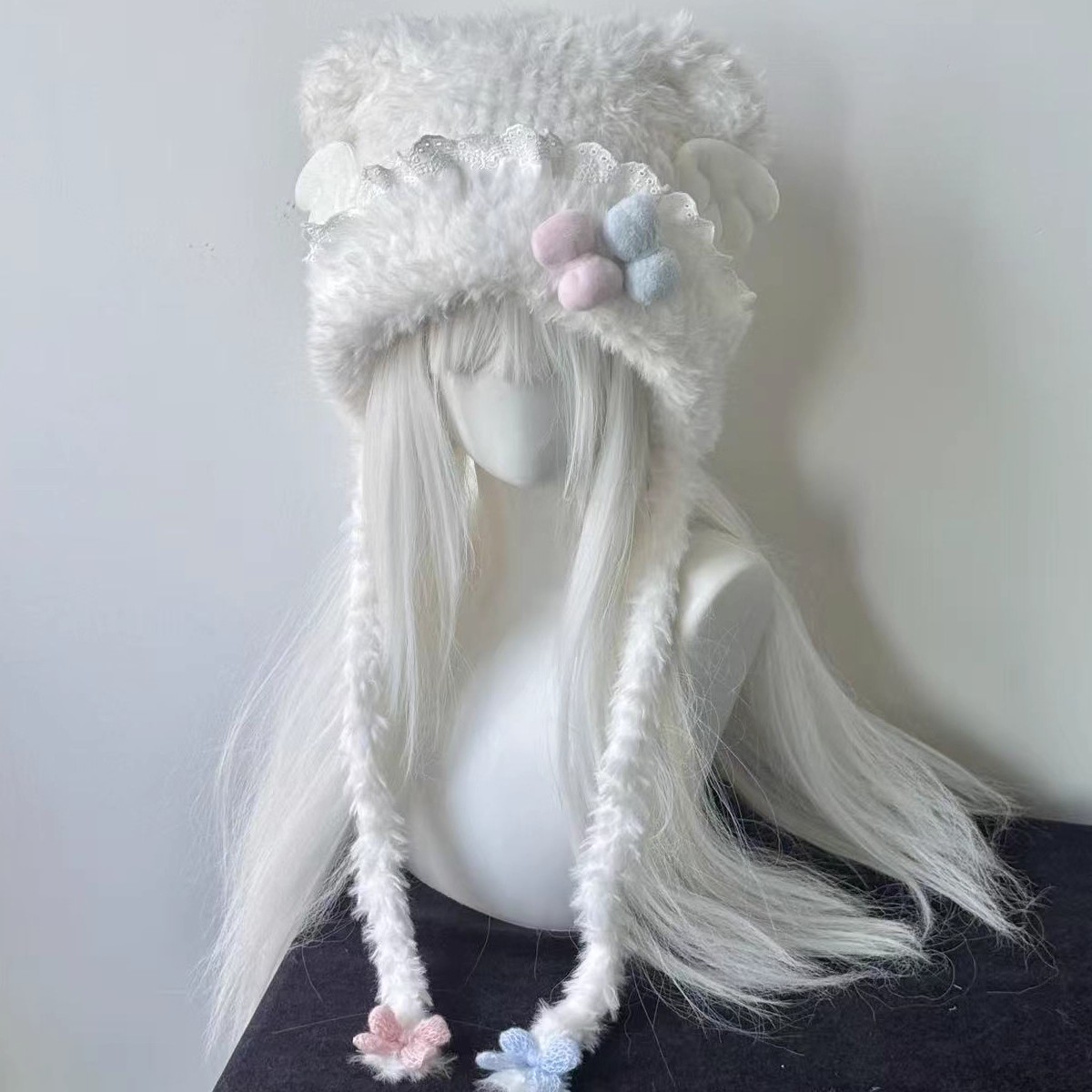 女性用のピンクとブルーのリボン結びのレーストリム付きのクマの - Women'S Ear Accessories のレビューと価格